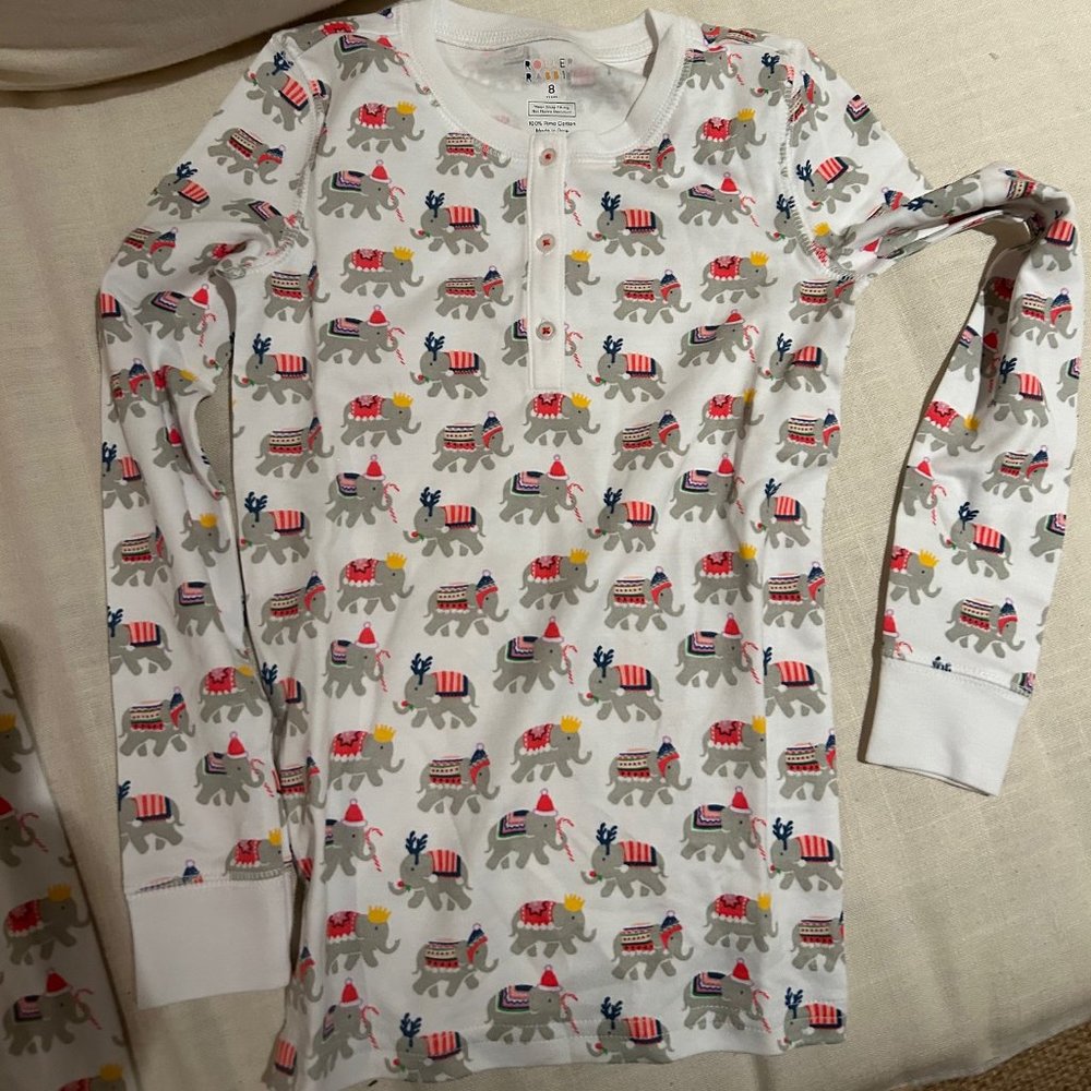 Roller Rabbit NWT Kids Unisex Christmas Elephants Pajama Set Size 8